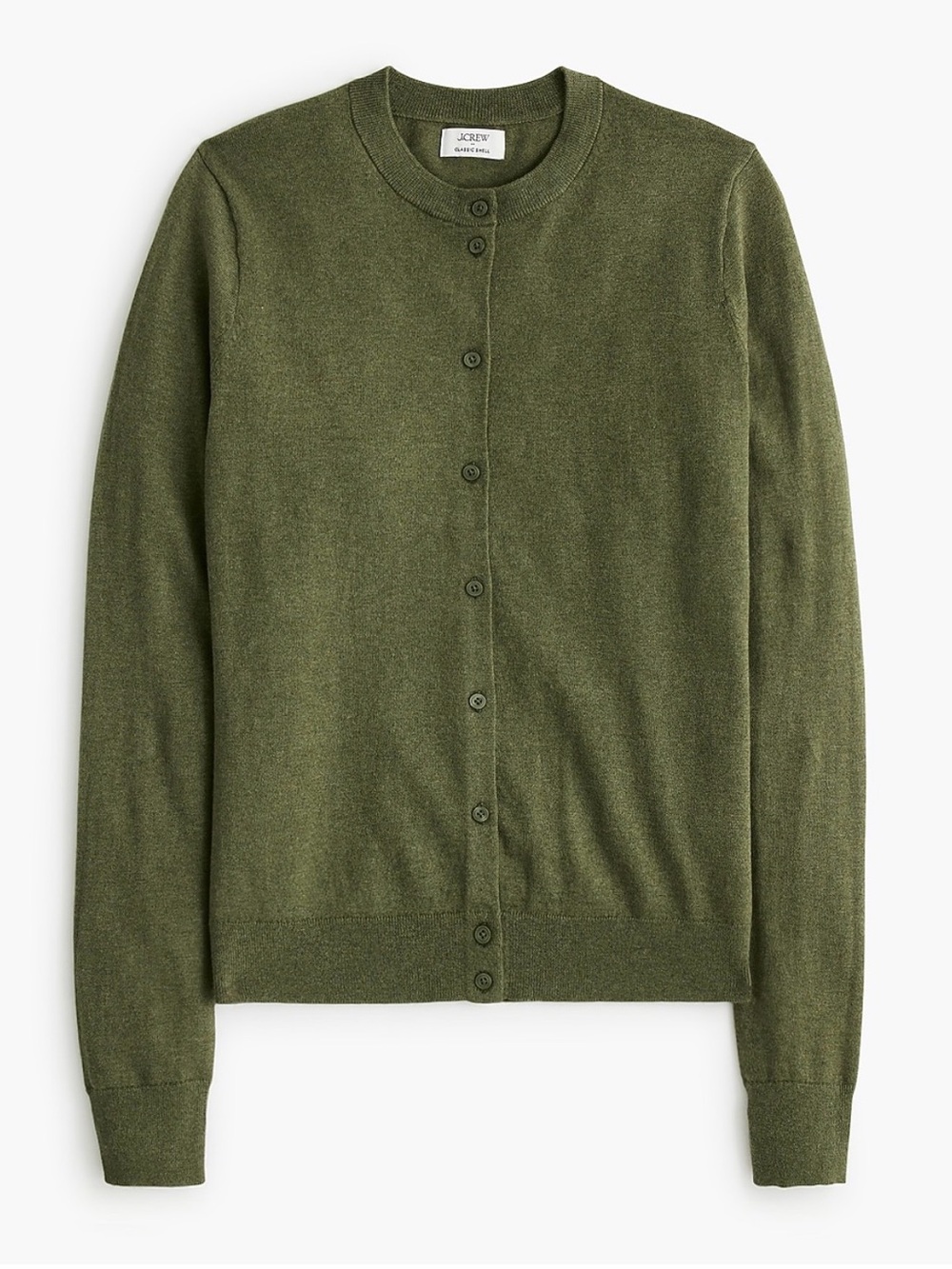 J.Crew Factory Crewneck Cardigan Sweater L Olive Green Cotton Button Front